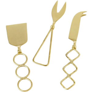 Flatware Sets Of 3 All Occasion Gold Ring Metal Handle Cheese <b>Knife</b> Food <b>Safe</b> For Home Kitchen Restaurant Usage - Product Image 1