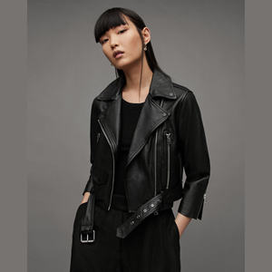 Chaqueta de Cuero Genuino para Mujer, Estilo Vintage, para Motociclistas, Impermeable, con Estampado, Color Negro, Nueva Colección 2026 - Product Image 1