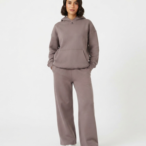 Conjunto de Sudadera con Capucha y Pantalones de Chándal de Felpa de Algodón Oversize para Mujer, Ropa Casual Premium de Invierno, Ajuste Holgado, Color Liso - Product Image 1