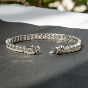 Luxurious Platinum Emerald Cut Diamond Tennis <b>Bracelet</b> Womens Classic GIA Certified Wedding Jewelry Elegant Gift Set - Product Image 2
