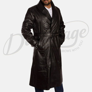 Manteau long en cuir noir de qualité supérieure pour homme, manteau trench ceinturé, manteau en cuir véritable classique, coupe ajustée, coupe-vent d'hiver - Product Image 4