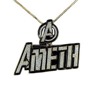 Lujo Hip Hop Iced Out Custom Black Esmalte Carta Colgante S925 Plata 14K Chapado en oro Moissanite Diamond Bali Logo Colgante - Product Image 1