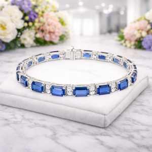 Pulsera de San Valentín con zafiro natural de 8,80 quilates, piedra preciosa azul con corte esmeralda, regalo de lujo para mujer, tamaño ajustable - Product Image 3