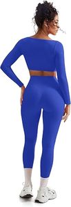 Seamless Yoga Set <b>Women</b> High Waist <b>Leggings</b> Crop Top Full Sleeve Sport Wear Two Piece Gym Outfit Stretchable Activewear - Product Image 3
