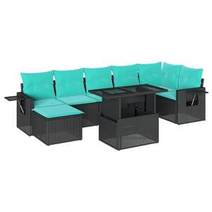 Conjunto de Sofá de Jardín de Ratán Sintético Negro con Cojines, Muebles de Exterior para 8 Personas, Diseño Contemporáneo - Product Image 2