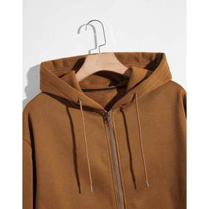 Men's Hooded Zip-Up <b>Fleece</b> Sweatshirt Solid <b>Brown</b> Color Casual Autumn Wear Pocket Design Regular Fit Knitted 2027 - Product Image 2