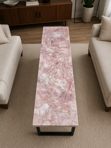 Mesa de Comedor de Cuarzo Rosa de Lujo, Piedra Natural Semipreciosa, Ecológica, Muebles Modernos Personalizados para Diwali y Aniversarios - Product Image 1