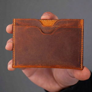 Nouveau porte-cartes fin en cuir véritable, portefeuille minimaliste pour homme, fermeture ouverte, longueur courte, coutures solides, marron, fait main - Product Image 1