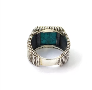 Square Shape Turquoise <b>Men's</b> <b>Silver</b> 925 <b>Signet</b> <b>Ring</b> Handcrafted Fine Jewelry Perfect for Anniversary Gift - Product Image 4