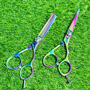 Multi Coated Premium 440C <b>Barber</b> Scissors <b>Set</b> with Antler Teeth Design Ultra Sharp Hair Cutting and Thinning Shears - Product Image 1