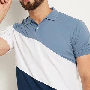 Polo à manches courtes en tricot pour homme, style décontracté, bleu et blanc, faible MOQ, polos pour homme - Product Image 2
