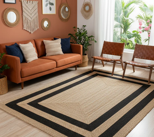 Natural and Black Double Border Jute Area <b>Rug</b>, Jute <b>Rug</b> Handmade By Nhat Minh, Wholesale, Vietnam, Area Carpet For Resort - Product Image 1