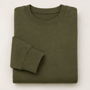 Sudadera Personalizada Verde Oliva para Hombre, Cuello Redondo, Corte Moderno y Compacto, Tejido de Algodón Orgánico French Terry MCRW-0007 - Product Image 5