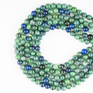 Perles rondes en azurite et malachite naturelles de 8 mm, pierres précieuses polies en vrac pour la fabrication de bijoux, vente en gros - Product Image 1