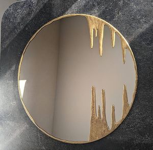 Modern Round Metal Decorative <b>Mirror</b> With Drip Design Handmade Wall Art - Product Image 1