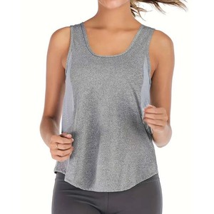 Women's Gray Scoop Neck Breathable Knitted Tank <b>Top</b> Sporty Style Solid Color 100% Polyester Regular Length - Product Image 1