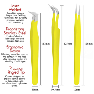 Ijrak – Lot de 3 pinces à cils professionnelles en acier inoxydable pour extensions de cils, isolation volume et cils classiques, pinces jaunes - Product Image 6