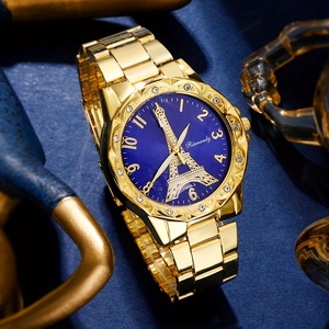 Ensemble de bijoux 4 pièces, montre pour femme, montre à quartz Tour Eiffel, montre-bracelet en acier de luxe - Product Image 3