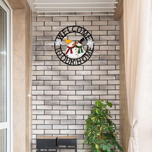 Welcome To Our Home Metal Hanging Sign Wreath Cute Winter Snowmen Couple With Snowflakes Perfect <b>Front</b> <b>Door</b> Christmas <b>Decoration</b> - Product Image 4