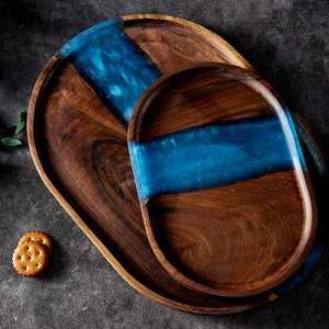 Novedad: Bandeja de Servir Irregular de Madera con Incrustaciones de Resina Azul, Diseño Wabi Sabi Hecho a Mano para Platos de Fiesta - Product Image 6