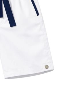 Customized Men White Sleeveless Tank Top And Shorts <b>Set</b> Casual Summer Cotton Outfit Navy Blue Trim Drawstring Two Piece <b>Set</b> - Product Image 5