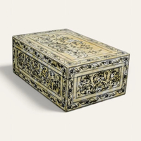 Boîte de rangement décorative rectangulaire en bois bleu floral, faite à la main, moderne, élégante, durable, sans danger pour les aliments, non toxique, avec incrustation d'os – Meilleure vente