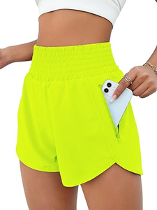 Shorts de sport pour femmes à taille haute, couleur unie, tricotés, séchage rapide, avec poches, vert turquoise, shorts de sport athlétiques - Product Image 4