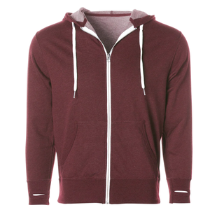 <b>Men's</b> <b>Burgundy</b> Zip-Up <b>Hoodie</b> Oversized Casual Winter 100% Cotton Fleece Solid Color - Product Image 4