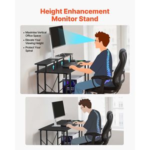 Scrivania da Gaming a L dal Design Accattivante con Luci LED, Prese di Corrente, Supporto Monitor e 2 Ripiani Portaoggetti per Studio e Lavoro - Product Image 5