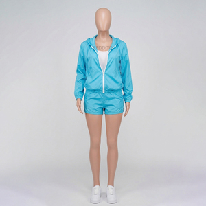 Conjunto de 2 Piezas con Capucha Azul para Mujer, Ropa Deportiva Informal, Corte Regular, Transpirable, de Secado Rápido, Ecológico, 100% Algodón, Invierno - Product Image 1