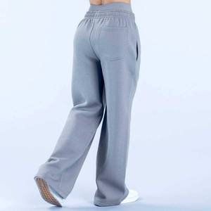 Pantalones Deportivos de Pierna Recta Azul Claro para Mujer, Cintura Elástica, Corte Holgado, Largos, Casuales, 100% Algodón, para Otoño - Product Image 4
