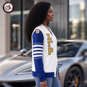 เสื้อคาร์ดิแกนไหมพรมอะคริลิกปักลาย Sigma Gamma Rho Sorority สำหรับผู้หญิงใส่ในฤดูหนาว |   สไตล์วินเทจแบบสั่งทำ - Product Image 3