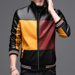 2025 Autumn Winter Short Thick Windproof Woolen <b>Mens</b> Varsity <b>Leather</b> <b>Jacket</b> with Studded Spikes and Rhinestones - Product Image 3