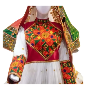 Portrait en gros plan d'une femme portant un voile dupatta brodé multicolore très détaillé, orné de motifs traditionnels argentés - Product Image 4