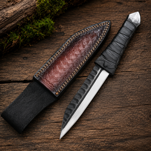 Couteau Viking Seax forgé à la main, lame en acier à haute teneur en carbone avec manche gainé de cuir, étui en cuir véritable, Bushcraft - Product Image 1