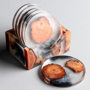 Posavasos de resina japonesa para taza de té, creativo, para té Kung Fu, de madera maciza con flores, de resina epoxi de cristal, juego de posavasos de madera y resina - Product Image 1