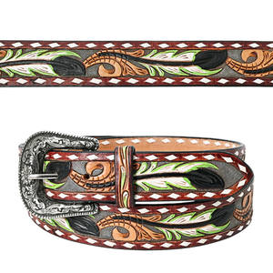 Cinturón Vintage de Cuero con Cuentas y Grabados, Material de Piel de Vaca, Hebilla de Aleación con Anillo en D, Colección Harfii HC-BELT-109, Longitud Ajustable 1.5 - Product Image 4