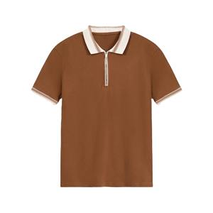 Camiseta de punto para hombre al por mayor, con estampado, de secado rápido, transpirable, con media cremallera, de alta calidad, estilo vintage, manga corta, informal, 100% algodón - Product Image 4