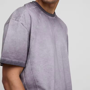 T-shirt en molleton français surdimensionné à manches courtes, col épais, impression DTG, design personnalisé, 100% coton, service OEM pour hommes - Product Image 3