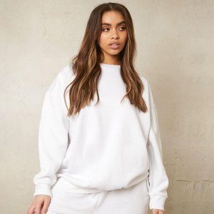 Wholesale Blank White Oversized Sweatshirt Custom Logo Heavyweight Cotton Fleece Crewneck Drop Shoulder Plain <b>Pullover</b> Women <b>Men</b> - Product Image 1