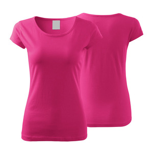 Camiseta de Manga Corta para Mujer, Cuello Redondo, Ajustada, Color Rosa, 100% Algodón Jersey, Transpirable, Informal, Primavera Verano, Color Sólido - Product Image 4