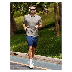 เสื้อฮู้ดแขนสั้นผู้ชาย เสื้อยิม น้ำหนักเบา แห้งเร็ว เสื้อฮู้ดออกกำลังกายสำหรับออกกำลังกาย ฟิตเนส เทรนนิ่ง วิ่ง - Product Image 3
