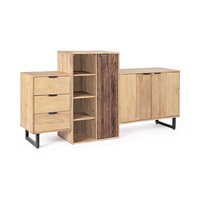 Buffet Modulaire Moderne en Bois Massif avec Tiroirs, Étagères et Portes – Meuble de Rangement de 1,5 m pour Salle à Manger, Salon, Cuisine, Hôtel – Style Ferme