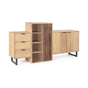 Modern <b>Rustic</b> Solid Wood Modular <b>Sideboard</b> with Drawers Shelves Cabinet Doors 5 ft Storage for Living Room Home Furniture - Product Image 2