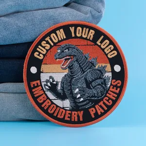 Patch brodé personnalisé, appliqué thermocollant circulaire en tissu pour design, matériau tissé avec fermeture auto-agrippante - Product Image 2