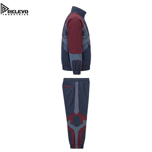 Conjunto Deportivo Cortavientos para Hombre al por Mayor OEM, Chaqueta Cortavientos y Pantalones Deportivos en Bloques de Color Azul Marino, Marrón y Gris Pizarra - Product Image 3