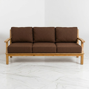 Teak Wood Living Room <b>Sofa</b> Set Solid Timber Vertical Slatted Back Upholstered Couch Lounge <b>Suite</b> for Villa Home Interiors - Product Image 1