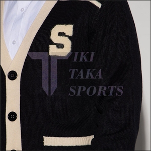 Suéter Deportivo Tiki Taka para Hombre, Cuello en V, Transpirable, Lana/Nailon, Personalizado, Estilo Varsity, Chenille, Cardigan Informal de Invierno, con Parches y Encaje - Product Image 3