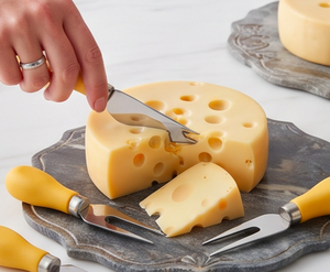 Juego de 3 Cuchillos para Queso con Hojas de Acero Inoxidable y Mango de Plástico Amarillo, Herramientas para Cortar y Untar Queso - Product Image 6