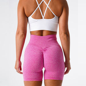 High Waist V-neck Gray Yoga <b>Shorts</b> Racerback Compression <b>Ruched</b> Seamless Spandex Polyester 220g Elastic Set - Product Image 3